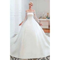 Romantic Lace Long Sleevess Princess Satin Wedding Dress