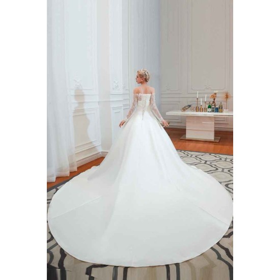 Romantic Lace Long Sleevess Princess Satin Wedding Dress