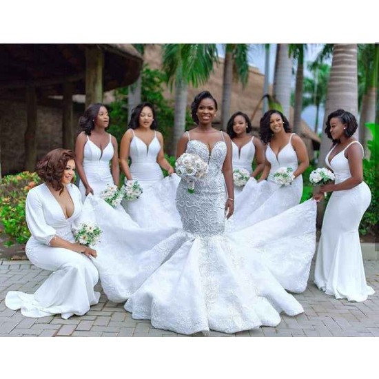 Luxurious Beaded Lace Mermaid Sweetheart Wedding Dresses Spaghetti Straps Appliques Bridal Gowns