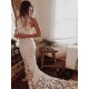 Lace Mermaid Sleeveless Halter Chapel Train Wedding Dresses