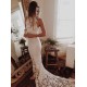 Lace Mermaid Sleeveless Halter Chapel Train Wedding Dresses
