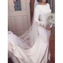 Lace Satin Long Sleevess Mermaid Scoop Court Train Wedding Dresses