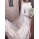Lace Satin Long Sleevess Mermaid Scoop Court Train Wedding Dresses