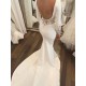 Lace Satin Long Sleevess Mermaid Scoop Court Train Wedding Dresses
