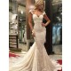 Lace Sleeveless Sweep Train Mermaid V neck Wedding Dresses