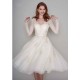 Long Sleevess V neck Ivory Short Lace Summer Wedding Dress