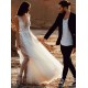 Modern V Neck Tulle Lace Appliques Sleeveless Wedding Reception Dress
