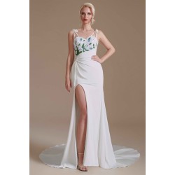 High Split Spaghetti strap Court Wedding Dress | Ballbella Design