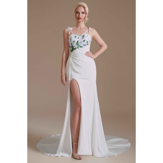 High Split Spaghetti strap Court Wedding Dress | Ballbella Design
