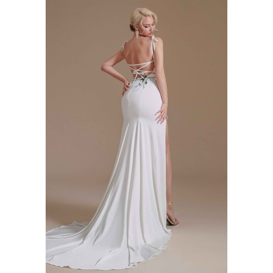 High Split Spaghetti strap Court Wedding Dress | Ballbella Design