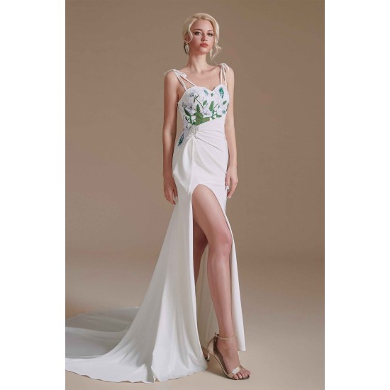 High Split Spaghetti strap Court Wedding Dress | Ballbella Design