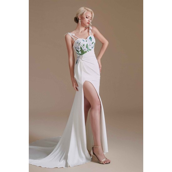 High Split Spaghetti strap Court Wedding Dress | Ballbella Design