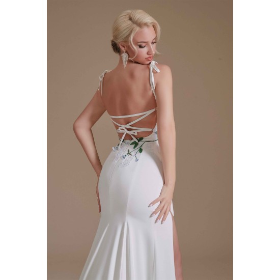 High Split Spaghetti strap Court Wedding Dress | Ballbella Design