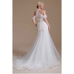Cool Shouder V Neck Court Applique Mermaid Wedding Dress | Ballbella Design