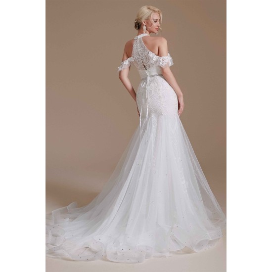 Cool Shouder V Neck Court Applique Mermaid Wedding Dress | Ballbella Design