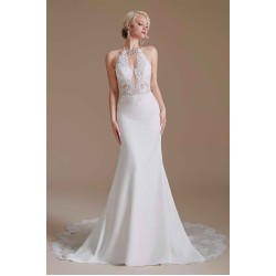 Halter Lace Applique Mermaid Wedding Dress | Ballbella Design