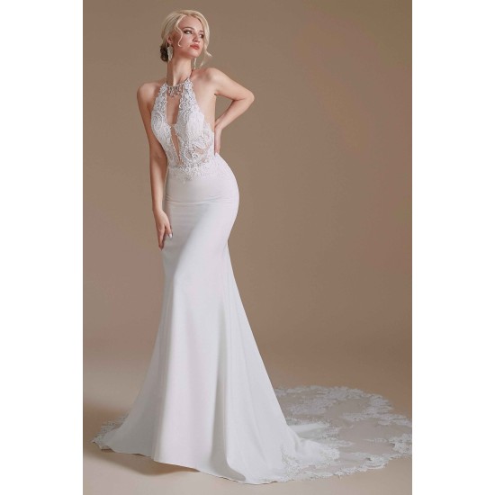 Halter Lace Applique Mermaid Wedding Dress | Ballbella Design