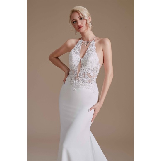 Halter Lace Applique Mermaid Wedding Dress | Ballbella Design