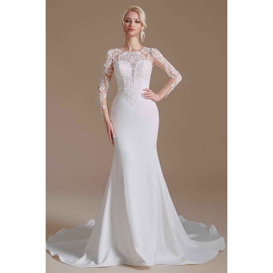 Jewel Lace Long Sleeves Mermaid Wedding Dress | Ballbella Design