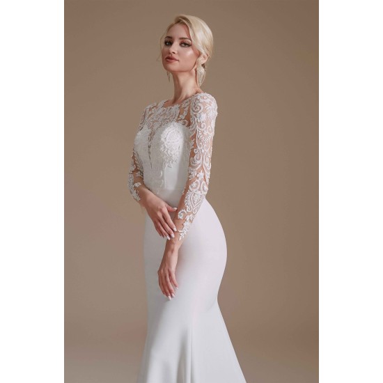 Jewel Lace Long Sleeves Mermaid Wedding Dress | Ballbella Design