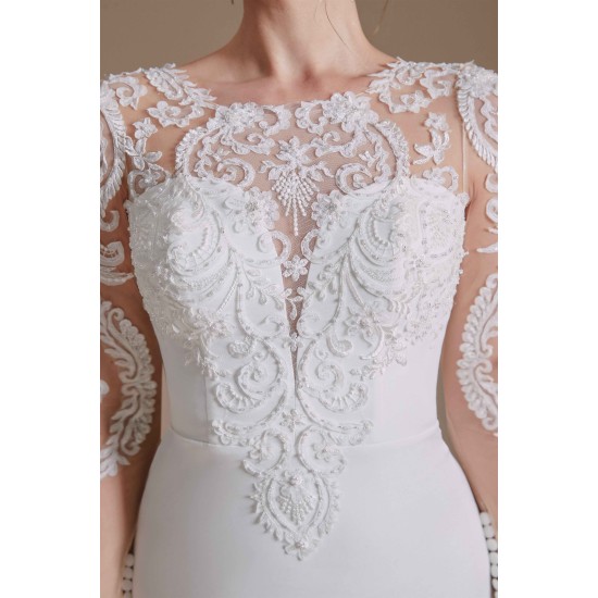 Jewel Lace Long Sleeves Mermaid Wedding Dress | Ballbella Design