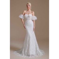 Sweetheart Detachable Bubble Sleeves Lace Mermaid Wedding Dress | Ballbella Design