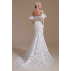 Sweetheart Detachable Bubble Sleeves Lace Mermaid Wedding Dress | Ballbella Design