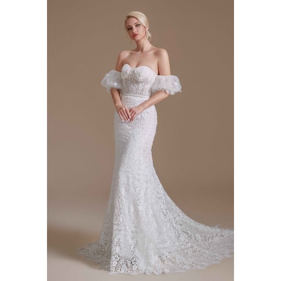 Sweetheart Detachable Bubble Sleeves Lace Mermaid Wedding Dress | Ballbella Design