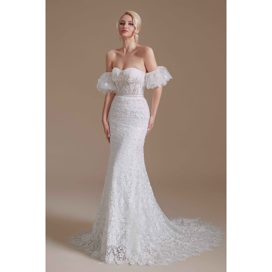 Sweetheart Detachable Bubble Sleeves Lace Mermaid Wedding Dress | Ballbella Design