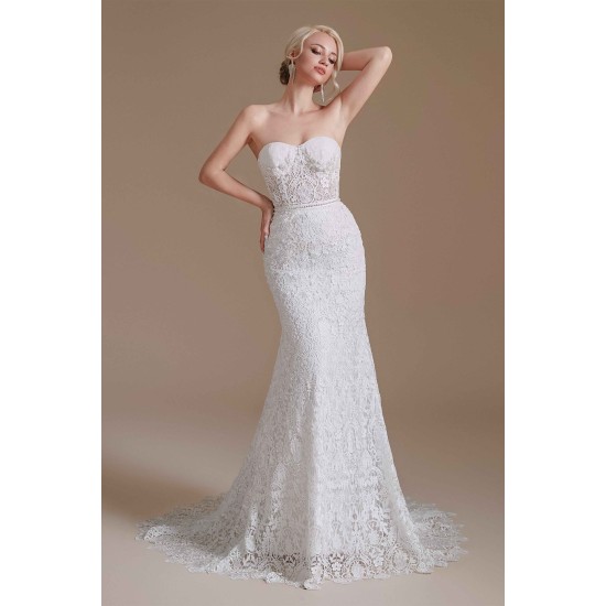 Sweetheart Detachable Bubble Sleeves Lace Mermaid Wedding Dress | Ballbella Design