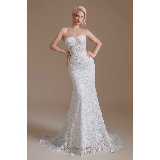 Sweetheart Detachable Bubble Sleeves Lace Mermaid Wedding Dress | Ballbella Design