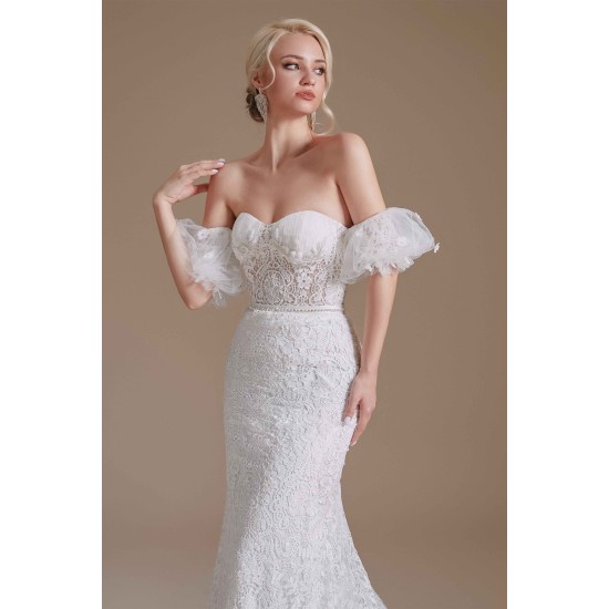 Sweetheart Detachable Bubble Sleeves Lace Mermaid Wedding Dress | Ballbella Design