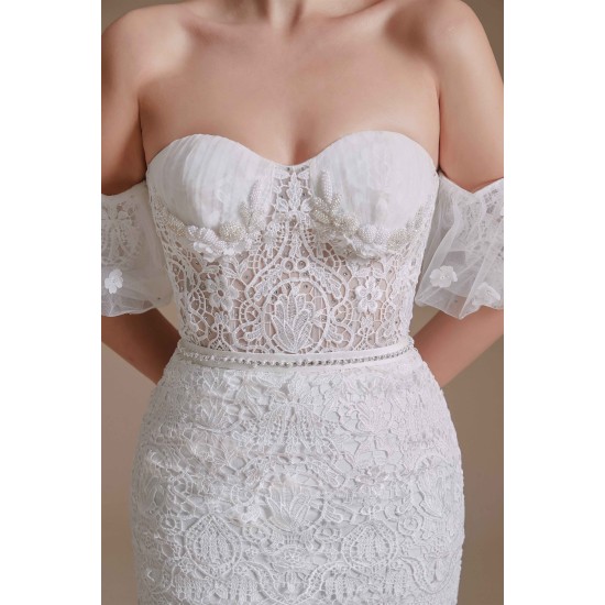 Sweetheart Detachable Bubble Sleeves Lace Mermaid Wedding Dress | Ballbella Design