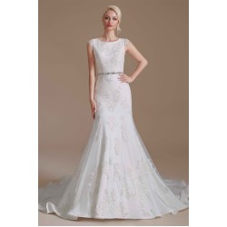 Jewel Lace Cap Sleeves Lace Mermaid Wedding Dress | Ballbella Design