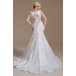 Jewel Lace Cap Sleeves Lace Mermaid Wedding Dress | Ballbella Design
