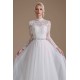 High Collar Lace Applique Long Sleeves Floor Length Wedding Dress | Ballbella Design