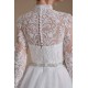 High Collar Lace Applique Long Sleeves Floor Length Wedding Dress | Ballbella Design