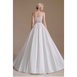 A Line V Neck Floor Length Applique Wedding Dress | Ballbella Design