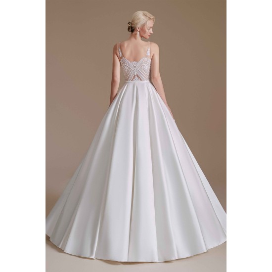 A Line V Neck Floor Length Applique Wedding Dress | Ballbella Design