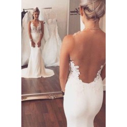 Sheer back Mermaid Wedding Dress Sleeveless Lace summer Beach Bridal Gowns