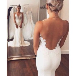 Sheer back Mermaid Wedding Dress Sleeveless Lace summer Beach Bridal Gowns