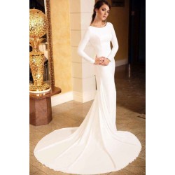 Classic Mermaid Evening Dress Slim Long Sleeves Floral Lace with train