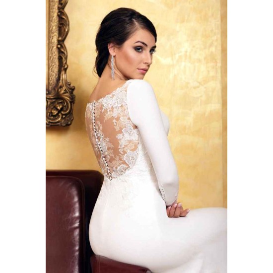 Classic Mermaid Evening Dress Slim Long Sleeves Floral Lace with train