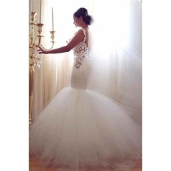 Lace Mermaid Tulle Bridal Gowns Open Back Sleeveless Modern Bridal Gowns Online