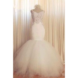 Lace Mermaid Tulle Bridal Gowns Open Back Sleeveless Modern Bridal Gowns Online