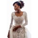 Mermaid Wedding Dresses with Trendy Overskirt Beads Lace Appliques Long Sleeves Bridal Gowns