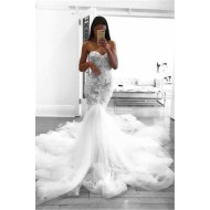Romantic Sweetheart Lace White Sheer Wedding Dress Mermaid Bridal Gown