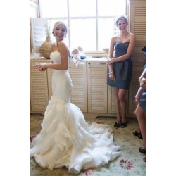 Court Train Mermaid Sleeveless Sweetheart Ruffless Satin Wedding Dresses