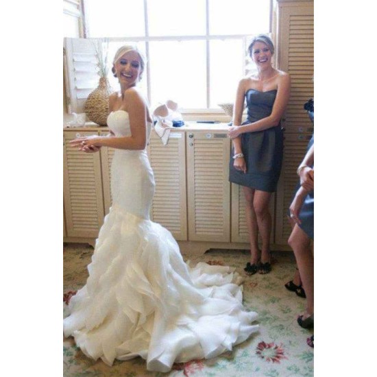 Court Train Mermaid Sleeveless Sweetheart Ruffless Satin Wedding Dresses