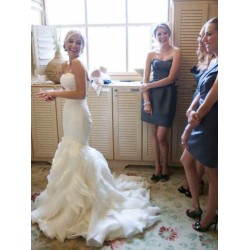 Court Train Mermaid Sleeveless Sweetheart Ruffless Satin Wedding Dresses